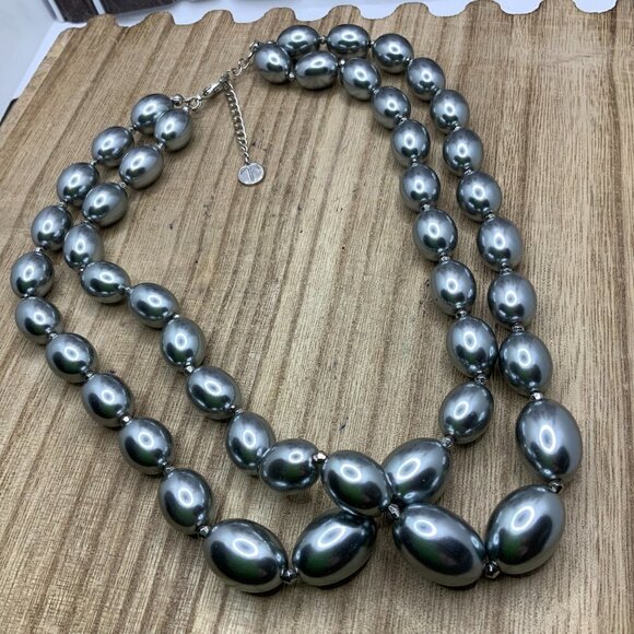 Talbots Gray Faux Pearl Beaded Double Strands Necklace - Picture 1 of 7